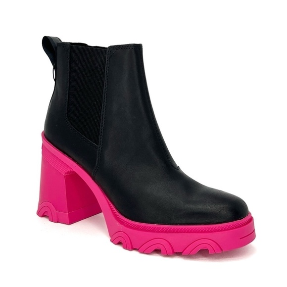 Sorel Brex Waterproof Chelsea Ankle Boots Size 7.5 Platform Black Pink New NWT - Picture 1 of 11